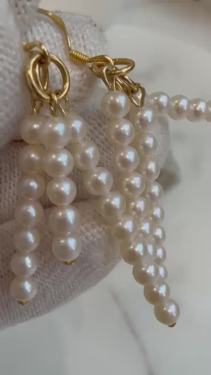 42pcs Strong extremeluster freshwater ivory Pearls dangle s925 silver earrings chandeliers stylish unique gift for her birthday.3.7-3.9mm