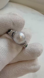 Elly’s 8.6mm Akoya blue silver ocean pearl ring: Extreme luster mirrored, S925 silver adjustable ring. Pearl Jewelry Idea.