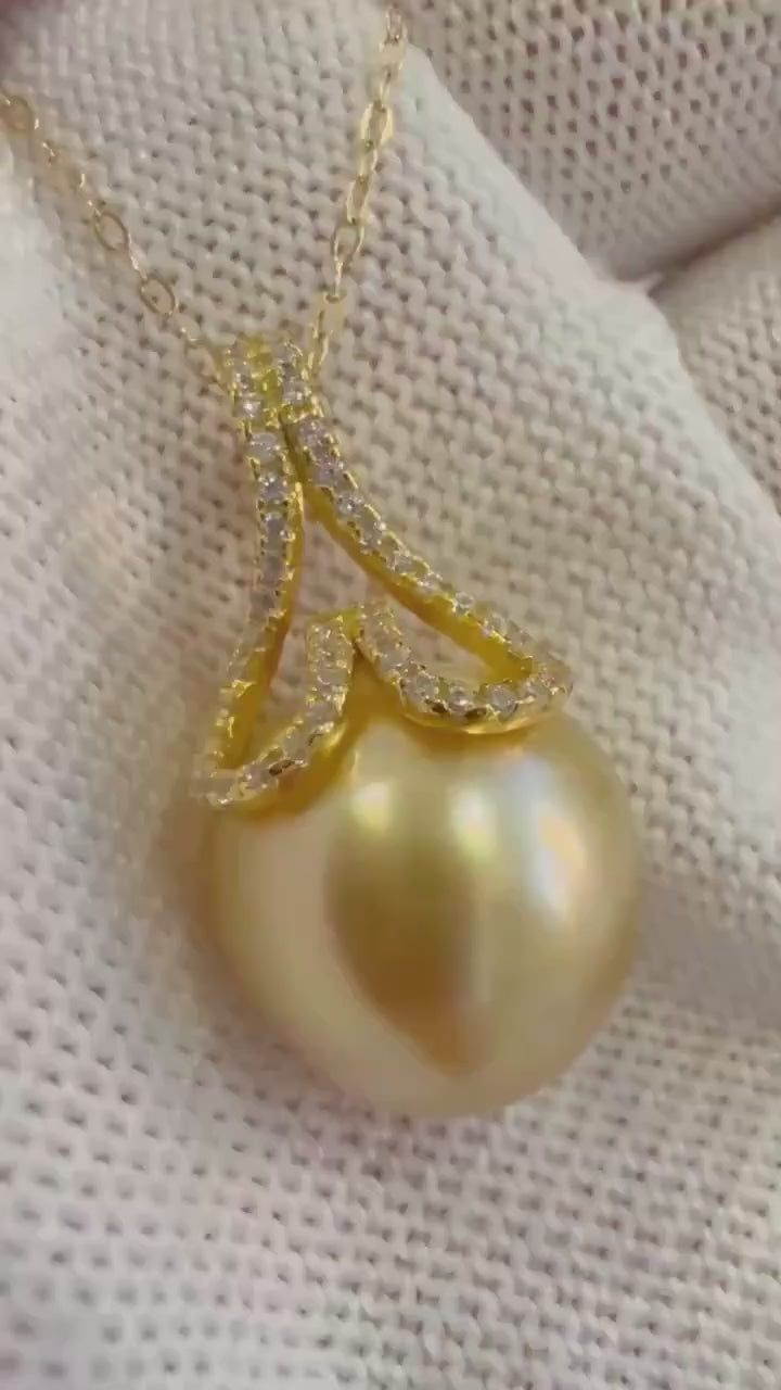 Elly’s DDP 13.1mm Insale Extreme luster South Sea deep deep Golden ocean Pearl S925 silver mermaid tail pendant chain for her