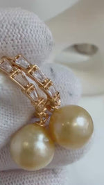 Elly’s 10.5mm Genius South sea ultra golden Pearls Earrings hoops: Strong luster, 2.8cm high, S925 silver cool earrings hoops.