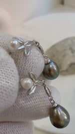 Elly’s 4pcs Tahitian extremelystrong luster peacock green natural ocean pearls Akoya pearls s925 silver earrings. Gift for her.7.8mm