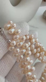 Elly’s In sale strong luster Freshwater champagne petal Pearls strand Necklace unique anniversary gift.6.3-6.7mm