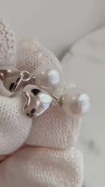 Elly’s 6.9mm Extremely strong luster natural Freshwater Cold white pearls minimalist s925 silver heart earrings. Daily earrings.
