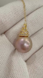 Elly’s 13.8mm Strong luster Freshwater Edison Metallic blush pink Pearl gold hue minimalist pendant  silver chain Necklace set gift for her.