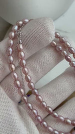 Elly’s Unique Natural Keshi Rice Pearl pink rose necklace choker Perfect unique gift for wife daughter teacher. 3.8-4.2mm