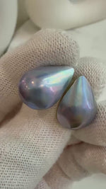 Elly’s Insale strong luster pink blue  Aurora waterdrop ocean Mabe dazzling  S925 silver earrings. Gift for her anniversary. 13.3x18mm