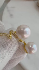 Elly’s 11.1mm Extreme luster natural Freshwater white Edison pearls fancy s925 silver dangling earrings. Daily earrings.Pearl Jewelry Idea