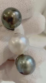 Elly’s Tri Tahitian Australian ocean white pearls Ring: Extreme luster mirrored, 10.3-10.7mm. S925 silver adjustable Vintage Ring.