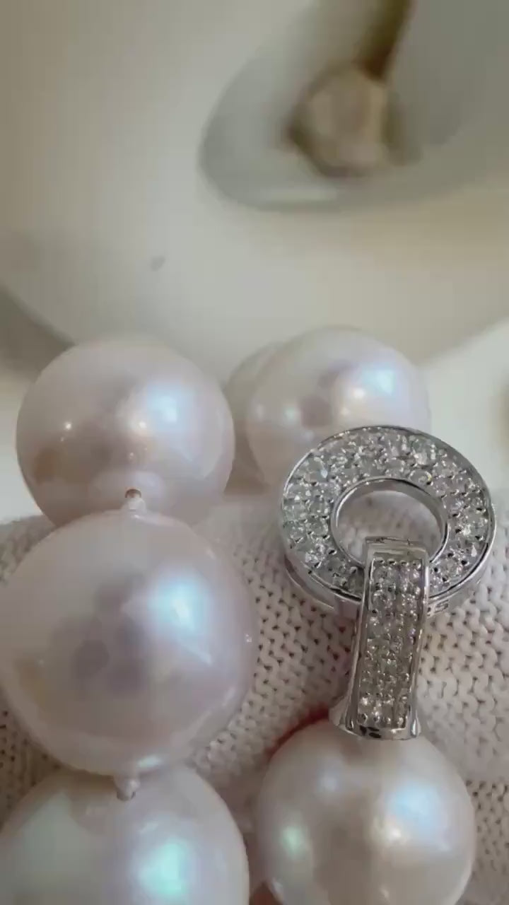 Elly’s 35pcs Light rose Large round Edison Pearls Necklace Strand: 11.8-13mm, 18.2”, S925 silver necklace.