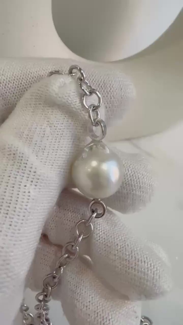 Elly’s 13.9mm Australian Ocean white Pearl strong luster pendant s925 silver so thick chain Classic Necklace set unique gift for her 19.1”