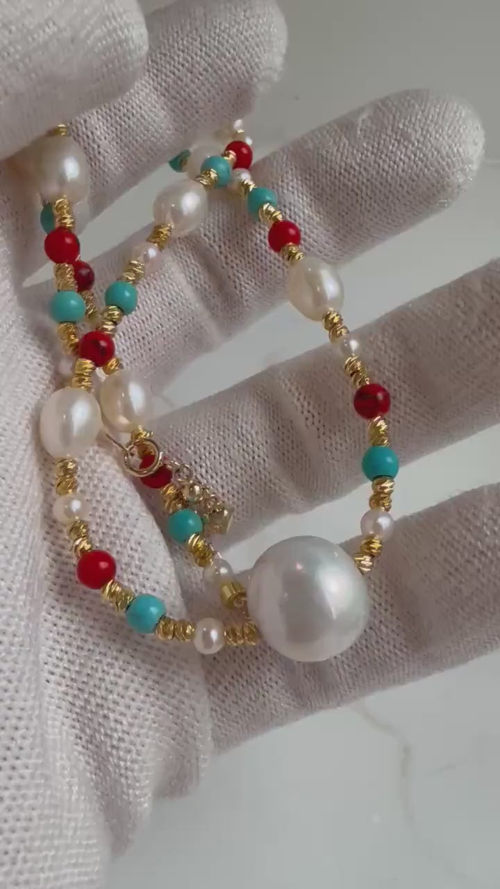 Elly’s 12.8mm Freshwater Off White Pearl genius Pine Gemstone Silver necklace choker elegant attractive perfect anniversary gift for her.