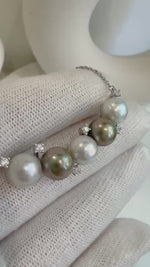 Elly’s 5pcs Akoya Exceptional Elegant candy colors brown pink blue silver Pearls pendant Necklace set unique gift for her. 7.9-8.6mm