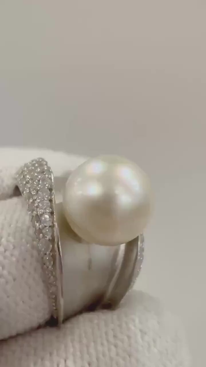 Super Value!  Australian Ocean Strong luster white Pearl S925 silver classic adjustable ring unique gift for her. Pearljewelryidea. 9.2mm