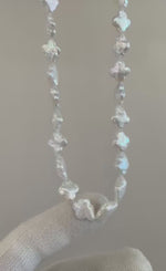Elly’s 35pcs Iridescent metallic white Baroque Pearl Exceptional Elegant Silver chain necklace small gift for girls. 9.1mm+