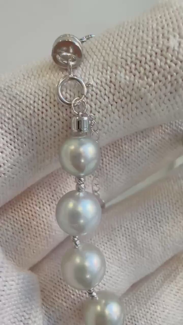 Elly’s Au750 18K gold 15pcs Tahitian Akoya Ocean Pearls Bracelet: Extreme luster Mirrored effect, 6.9-10.7mm, 18k Gold bracelet, 7.8” long