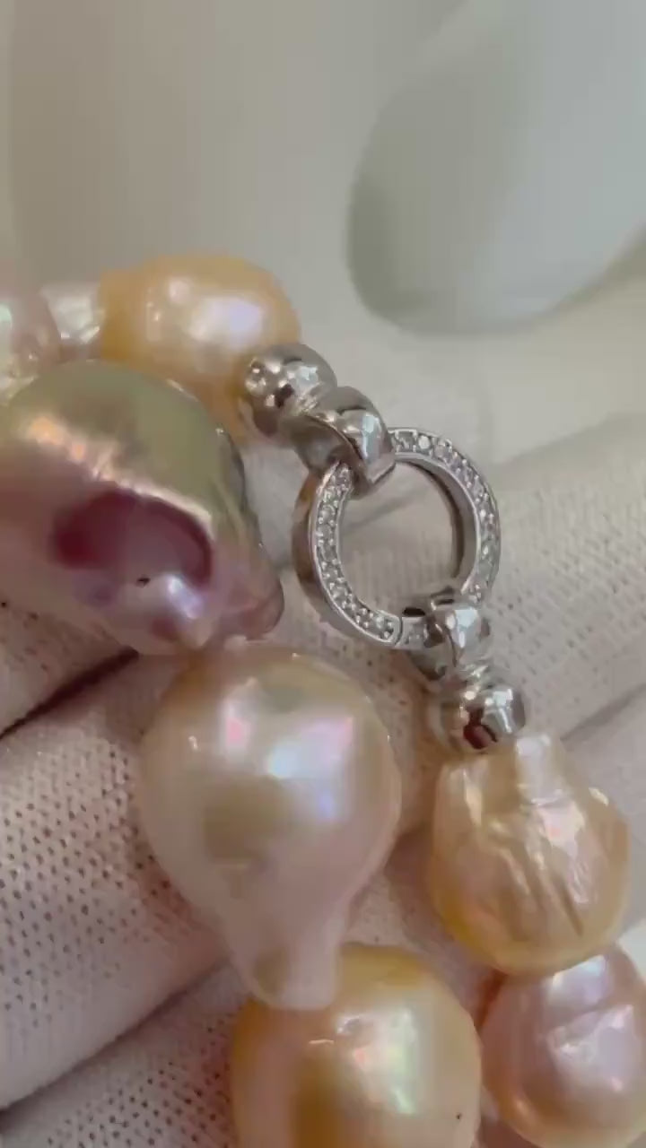 25pcs 17.7” extreme luster peach rose iridescent Baroque genius drop  pearl necklace choker anniversary gift for her. To 18mm, knotted