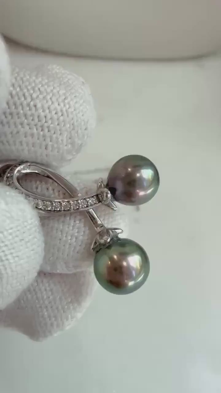 Double pearls Extreme luster mirrored Tahitian peacock green Ocean Pearls cherry stylish pendant Necklace engagement gift for her. 7.2+