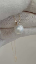 Elly’s Real Diamond Au750 18k yellow gold 10.6mm Edison Genius white Pearl necklace pendant silve chain Gift for her for Anniversary.