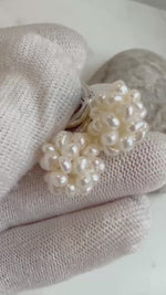 Not for seperate purchase.Strong  luster Freshwater Ivory Keshi Pearls dazzling Hydrangeas stylish S925 silver earrings hoops silver color.