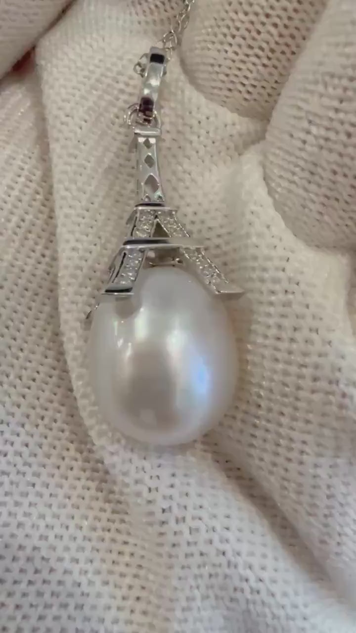Elly’s DDP 12.5mm Extreme luster Australian Ocean white Pearl S925 silver vintage pendant necklace set unique gift for her.