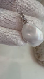 Insale Strong luster white iridescent baroque Pearl s925 silver minimalist pendant thick chain necklace set gift for girls 16.8x22.1mm