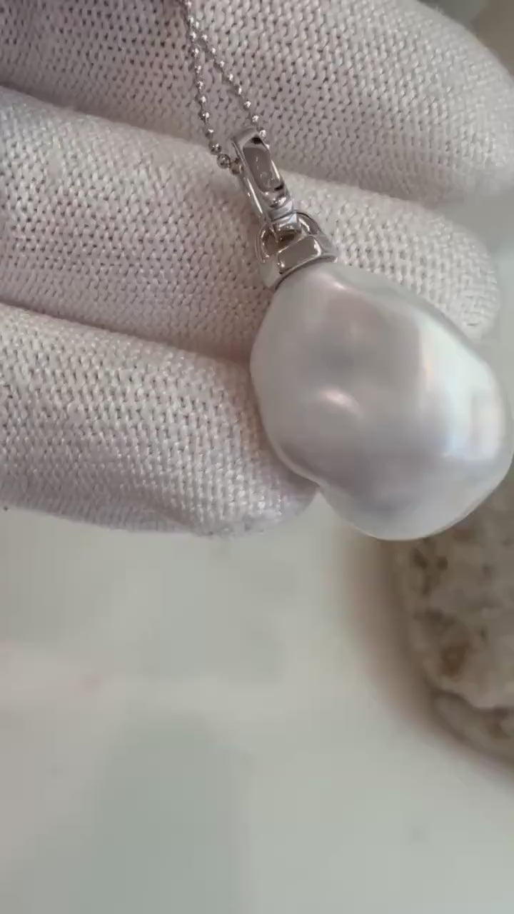 Insale Strong luster white iridescent baroque Pearl s925 silver minimalist pendant thick chain necklace set gift for girls 16.8x22.1mm
