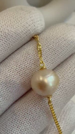 Elly’s 11.3mm strong luster south sea golden Pearl s925 silver AB adjustable daily office bracelet. To 8.1”
