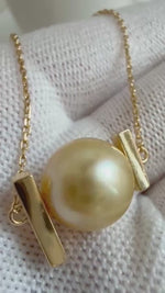 Elly’s 11.3mm South Sea ultra Golden Ocean Pearl Pendant necklace set: Extreme luster mirrored, s925 silver chain set.