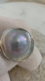 19.8mm Strong luster Ocean silver iridescent round Australian Ocean Mabe s925 silver adjustable ring unique gift for her. Statement Ring.