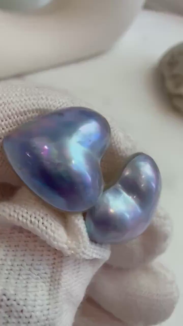 Insale strong luster sky blue purple iridescent heart ocean Mabe earrings S925 silver minimalist earrings. Gift for her anniversary. 18.4mm