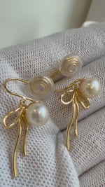 Elly’s 7mm Akoya ocean Golden pearls butterfly Bow earings no piercings: Extreme luster mirrored, s925 silver earrings. Pearl jewelry idea.
