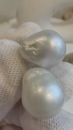 Elly’s Australian white baroque ocean Pearls minimalist earrings studs: Extreme luster, To 16.9mm, s925 silver earrings Studs.