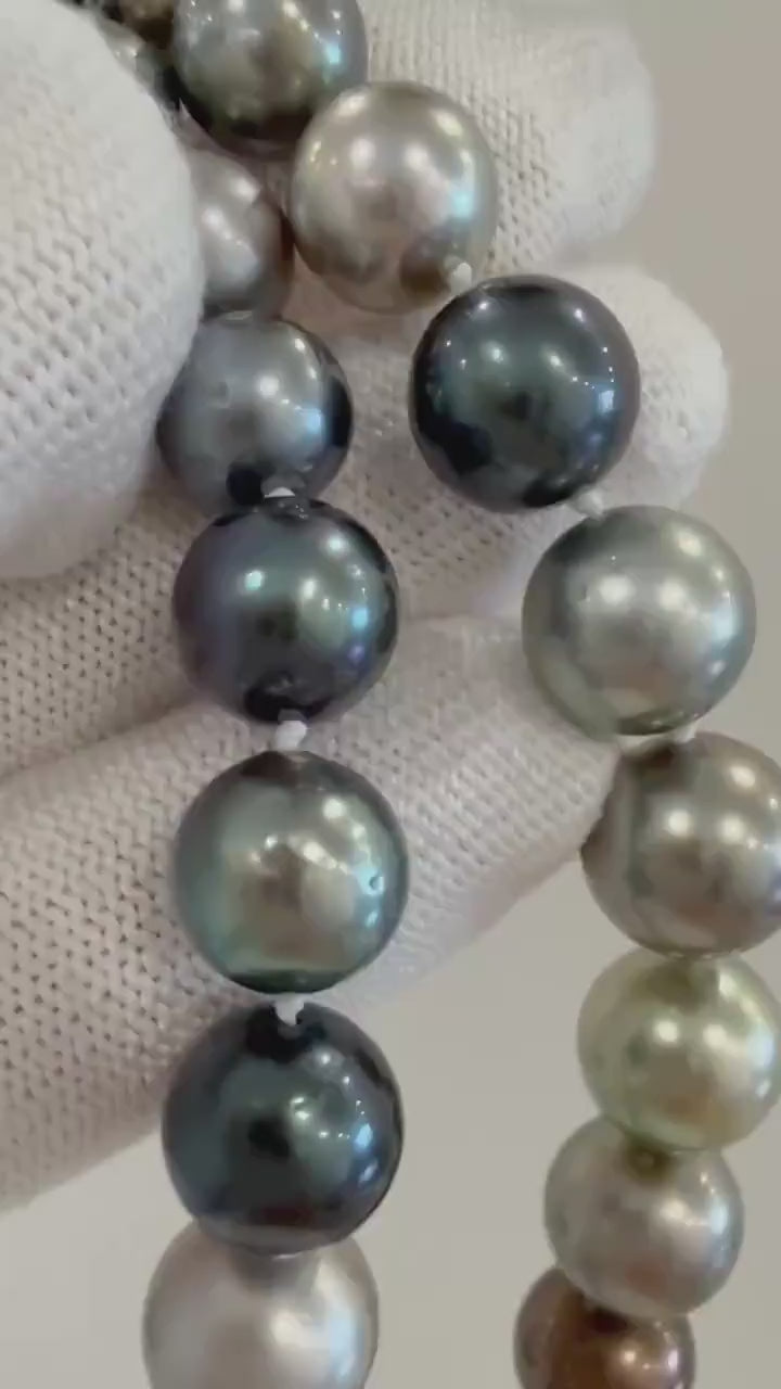 DDP 41pcs Rare Round Metallic Tahitian platinum olive chocolate peacock green multicolor Ocean Pearl strand Necklace gift handknotted 8-11mm