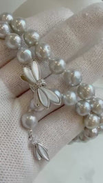 Elly’s 7.4-9.1mm 51pcs Akoya natural blue silver ocean pearls Y-Lairt necklace:Extreme luster mirrored, knotted, 19.3”, S925 silver necklace