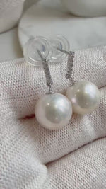 Elly’s 11.5mm White Edison Pearls Earrings: Extreme luster Mirrored, 2.1cm high, S925 silver cool earrings.Pearl Jewelry Idea