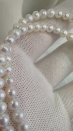 Elly’s 4.7-5.1mm Insale extremely strong luster Freshwater White round Pearl strand Necklace unique anniversary gift. To 17.9”